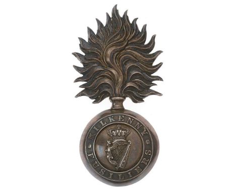 Irish Kilkenny Fusilier Militia post 1855 Victorian Officer fur cap grenade.  Fine rare silvered flaming grenade, the ball mo