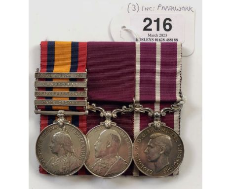 Boer War 1st Kings Dragoon Guards, Saddle Tree Maker Meritorious Service, Medal Group of Three.  An unusual ranked group awar