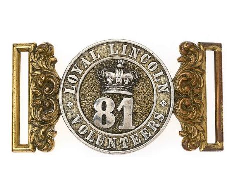 81st Foot (Loyal Lincoln Volunteers) Victorian Officer waist belt clasp circa 1856-81.  Good scarce silver and gilt interlock