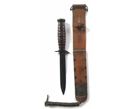 American M3 Combat Trench Knife by Camillus with M6 1943 Scabbard. Scarce example, the 17cm, single edged blade with back edg