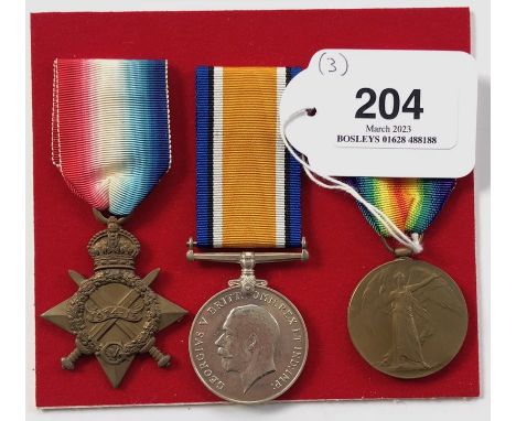 WW1 Somerset Light Infantry Set of Three Medals.  Awarded to 2753 PTE P.E.THORNE SOM. L.I. Comprising: 1914/15 Star, British 