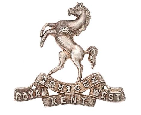 The Queens Own (Royal West Kent Regiment) 1941 HM silver WW2 Officer cap badge.  Fine die-cast Birmingham hallmarked (R) exam