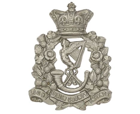 Irish Dublin County Light Infantry Militia Victorian glengarry badge circa 1874-81.  Good scarce die-stamped white metal crow