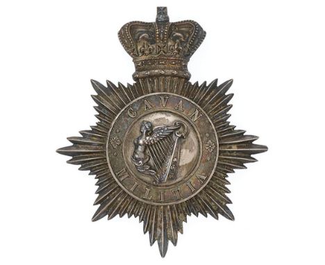 Irish Cavan Militia Victorian Officer shako plate circa 1861-69.  Fine scarce die-stamped silvered crowned star mounted with 