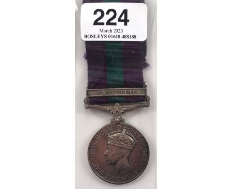 7th Bn Hampshire Regiment 1944 Casulty General Service Medal, clasp Palestine.  Awarded to 5495009 PTE F.C. WAKEHAM HAMPS R. 