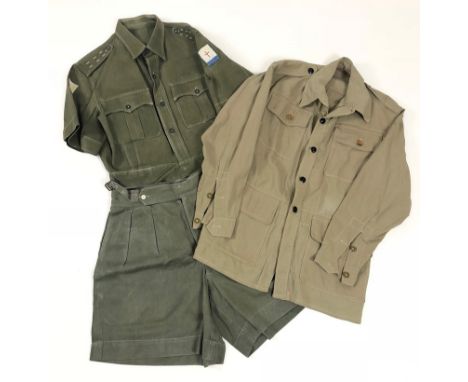 WW2 1944 RAF Issue KD Bush Shirt.  A good example with issue label indicating size 3 ... Accompanied by a post war jungle gre