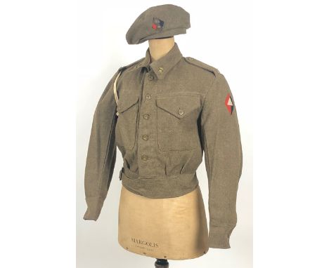 WW2 Royal Artillery 1st Division Battledress Blouse Uniform and Beret.  A good originally badged 1940 pattern blouse, to each