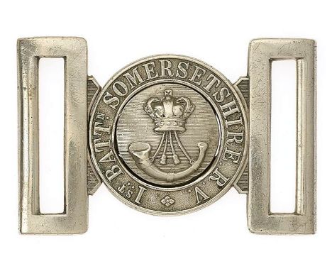1st Battlion Somersetshire  Rifle Volunteers Victorian waist belt clasp circa 1880.  Good scarce interlocking nickel issue. C