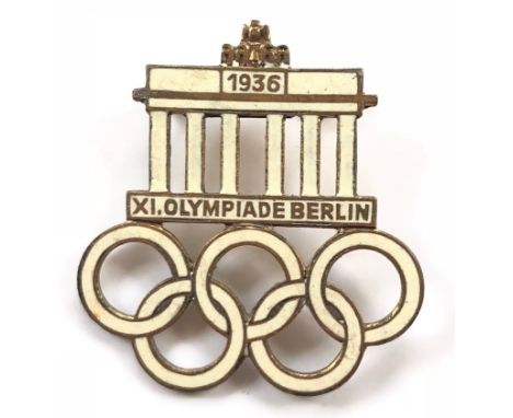 German Third Reich 1936 Berlin Olympics badge.  Good example by Paulmann &amp; Crone issued for the 11th Olympics games.  The