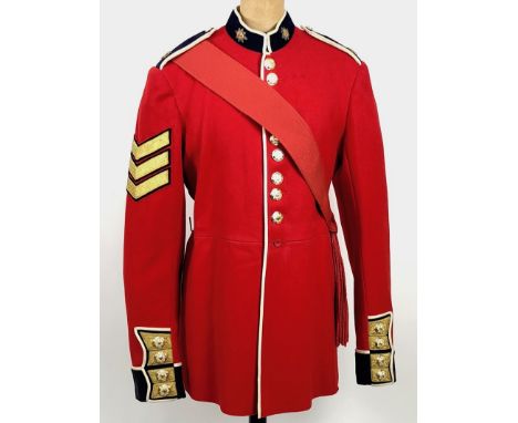 Coldstream Guards Sergeants Scarlet Tunic.  A good example of fine scarlet cloth with dark blue facings to the collar and cuf