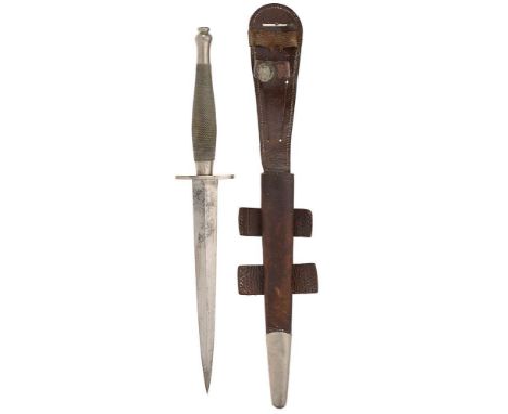 WW2 2nd pattern Fairbairn-Sykes Commando fighting knife. WD 60 A good and scarce example. The hilt with nickel grip of cheque