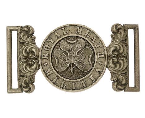 Irish Royal Meath Regiment Militia Victorian Officer waist belt clasp circa 1856-81.   Fine rare silver-plated interlocking e