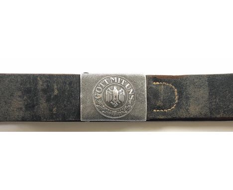 German Third Reich 1940 Heer (Army) Belt by Gustav Brehmer, Markneukirchen.  Good 90 cm black leather belt fitted with alumin