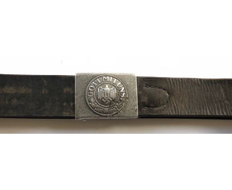 German Third Reich Heer (Army) Belt.  Good dark brown leather belt fitted with aluminium hook and retaining pebbled aluminium