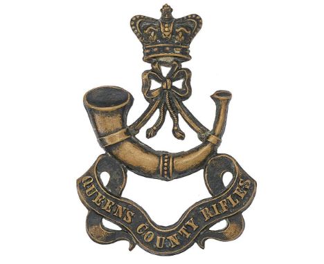 Irish  Queens County Rifles Militia Victorian glengarry badge circa 1874-81.   Good scarce die-stamped blackened brass crowne