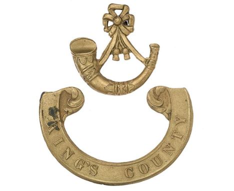 Irish Kings County Militia Victorian scroll pattern forage cap badge circa 1858-74.  Good scarce die-stamped brass universal 