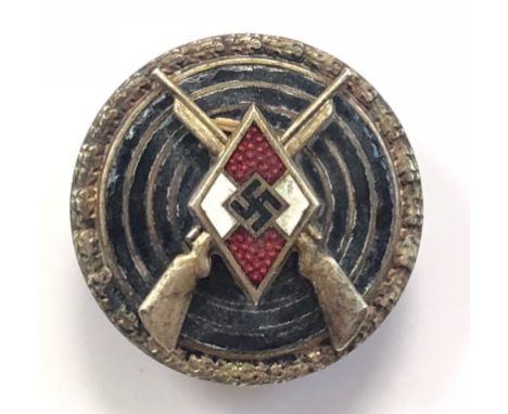 German Third Reich Hitler Youth Shooting Marksman Award by Frank &amp; Reif Stuttgart.  Good scarce example. Black enamel tar