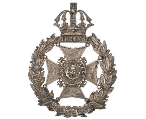 Irish Queens County Rifles Militia Victorian Officer pre 1881 pouch belt plate.  Fine rare die-stamped silvered Guelphic crow