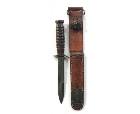 American M3 Combat Trench Knife by Utica with M6 1943 Scabbard Scarce example, the 17cm, single edged blade with back edge sh