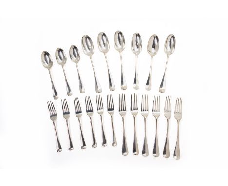 A PART SERVICE OF VICTORIAN SILVER CUTLERY
Charles Boyton, London 1888
Hanovarian with rat tail pattern, comprising: three ta