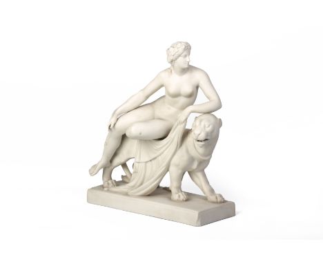 A VICTORIAN PARIAN WARE FIGURE OF ARIADNE AND THE PANTHER 19th Century, after the marble sculpture by Johann Heinrich Danneck