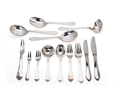 A SERVICE OF GEORG JENSEN SILVER FLATWARE FOR TWELVE
In Continental pattern
Comprising:
twelve table forks, twelve table kniv