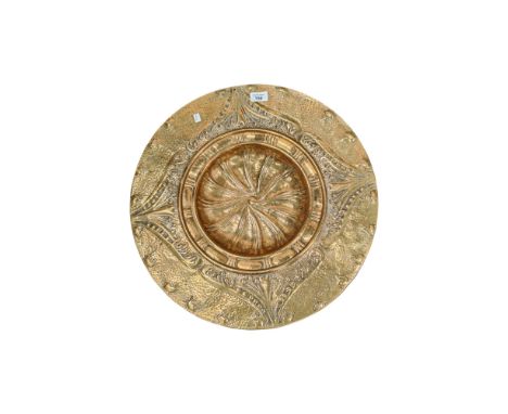 LARGE DECORATIVE BRASS ART NOUVEAU CHARGER 