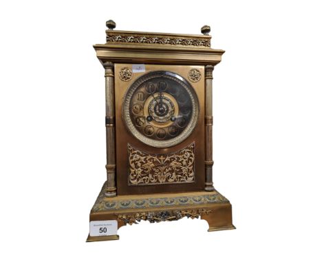 LARGE CAHOON BROS. BELFAST BRASS MANTLE CLOCK AND PENDULUM 