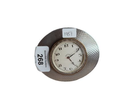 ENGINE TURNED SILVER ART DECO 8 DAY CLOCK FULLY HALLMARKED AT BACK