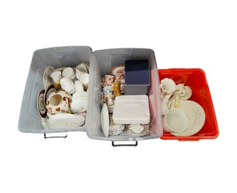 3 BOX LOTS TO INCLUDE BELLEEK, ROYAL WORCESTER, TEA SETS ETC 