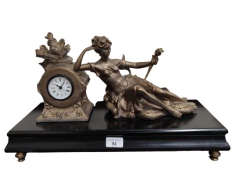 LARGE SPELTER EFFECT LADY FIGURE MANTLE CLOCK