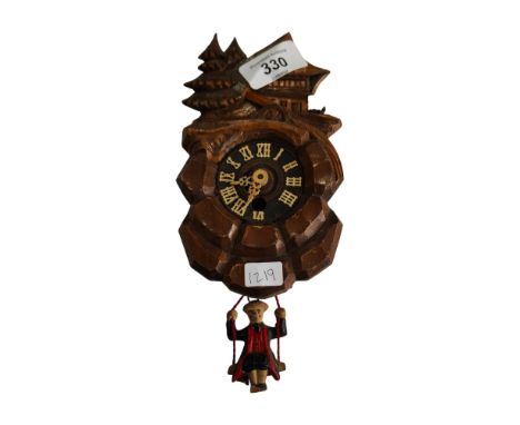 MINIATURE BLACKFOREST NOVELTY CLOCK &amp; SWINGING FIGURES PENDULUM 