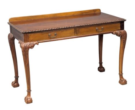A large 1930s Chippendale Revival mahogany side table with 2 drawers on Ball &amp; Claw feet. 122x60x84cm (8)