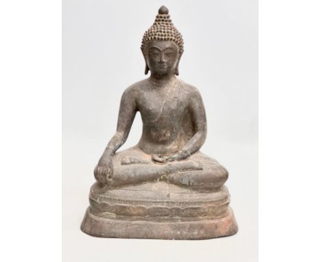 A large 19th Century Thai bronze seated Buddha statue. 25x15x36cm.