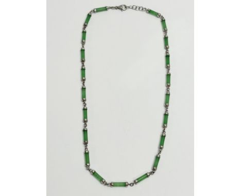A silver and jade necklace. 925. 24cm closed.