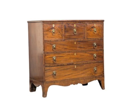 A large George III mahogany chest of drawers with lion mask ring handles. Circa 1800. 115x55.5x117cm (3)