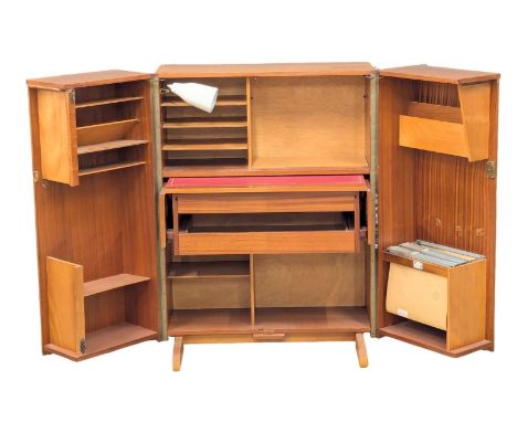 A Mid Century teak foldaway Home Office desk / magic box by New Craft Limited. 84x53x112cm closed.(9)