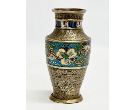 A 19th Century Japanese brass and cloisonné enamel vase. 15cm