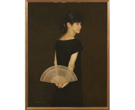 CHEN YAN NING (1945-) THE SANDALWOOD FAN IV A Chinese painting, oil on canvas, signed Chen Yan Ning, framed, with paper label