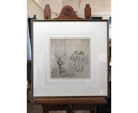 An etching of The Flagellation no 2 after William Strand, engraved by David Strand.  Signed to the mount.  13 by 12¾ins.  In 