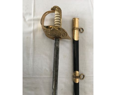 An Elizabeth II Royal Airforce officers sword with eagle pommel, Queen Elizabeth II cypher to the handguard, black and ormolu