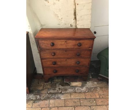 A Victorian mahogany chest of four long drawers, on bracket feet.  33ins wide.  Est £80-120