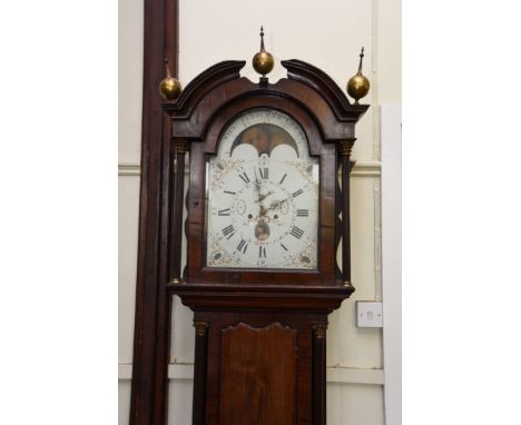 A 19th century mahogany cased North country longcase clock with gilt orb form pediment, the glazed arched door opening to rev