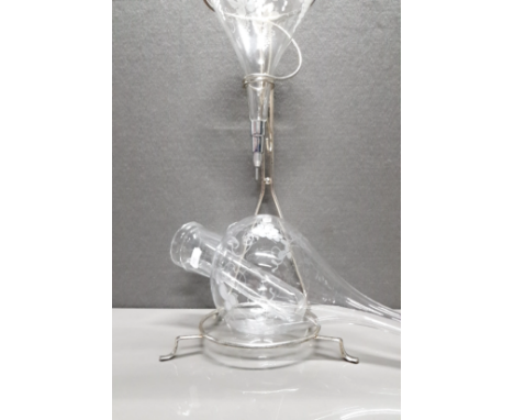 TWO GRAPPA WINE DECANTERS AND STAND