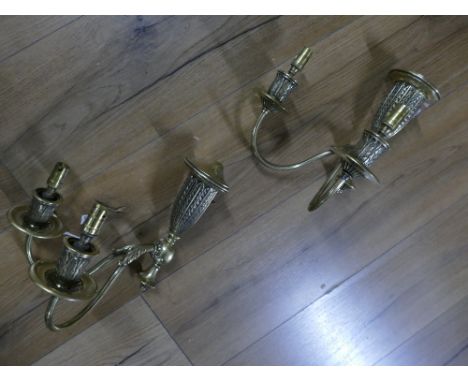 Two brass candelabra style wall light fittings