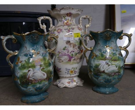 Three continental style ceramic vases 