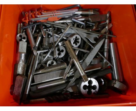 Box of Allen keys, tap and dies, precision tools etc  