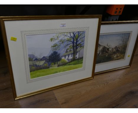 Watercolour "Spring Morning Stonethwaite" with indistinct signature and farm print  
