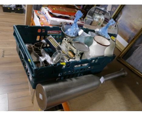 Tall metal vase, 70 cm high, Librasco scales, meat grinder, cutlery, vases and kitchen pulley system 