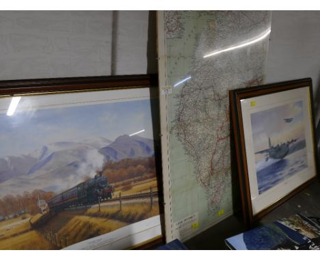 Signed print "The Lakes Express" by Eric Bottomley, Barry G Price print "Sunderlands 1944" and Lake District map published by